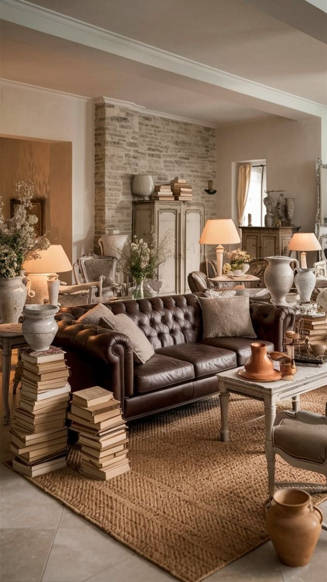 Vintage Brown Living Room with Earthy Details