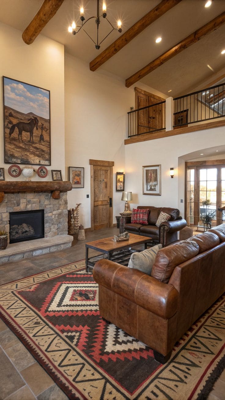 Western-Inspired Rustic Brown Living Room