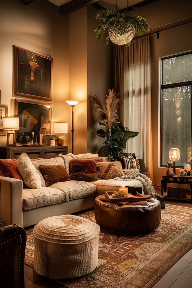 Moody Brown Living Room with Earthy Warmth