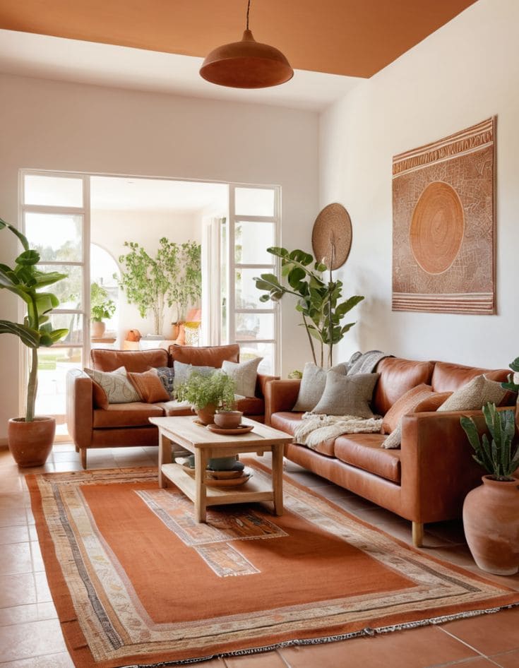 Terracotta Brown Living Room with Natural Accents