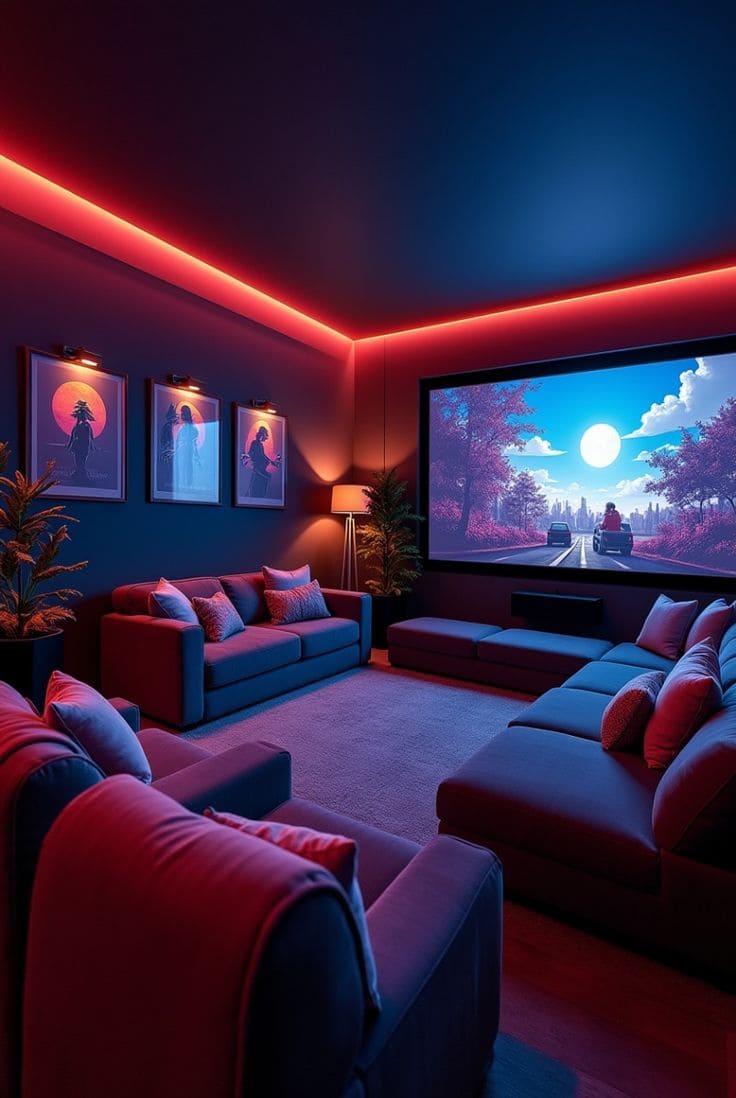 Neon-Enhanced Futuristic Home Theater
