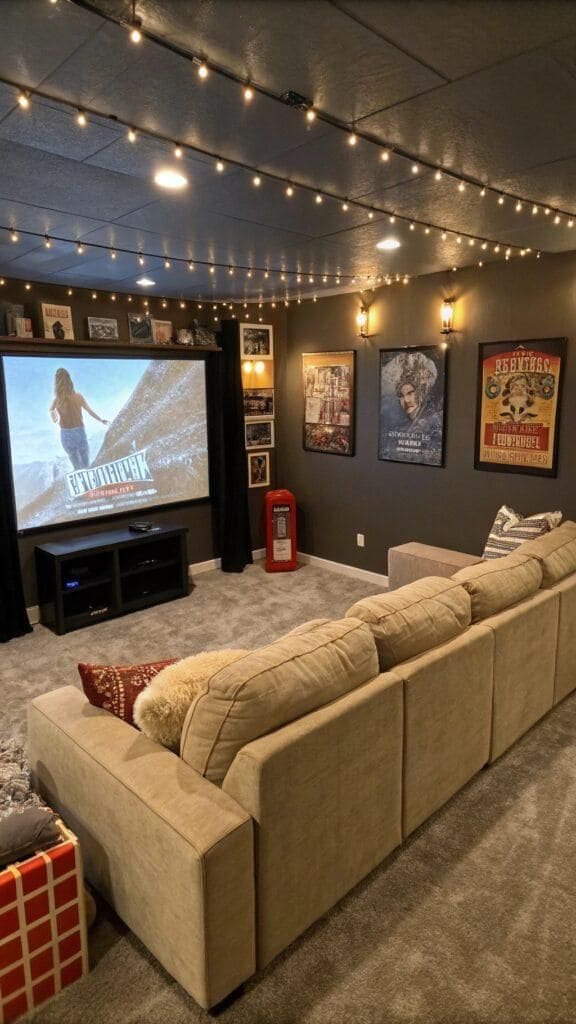 Home Theater with Charming String Lighting