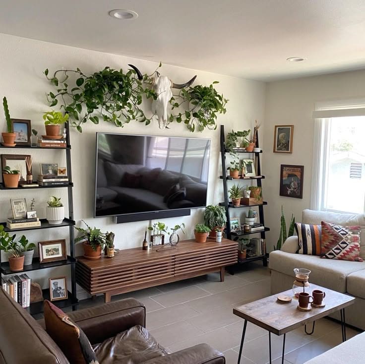 Boho-Chic Greenery TV Setup