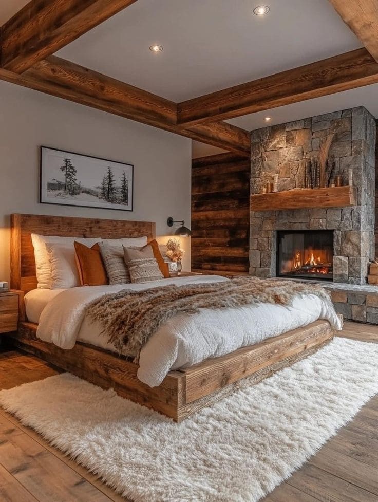Farmhouse Bedroom with Fireplace Cozy Warmth
