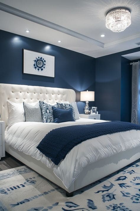 Sophisticated Dark Blue Bedroom Oasis