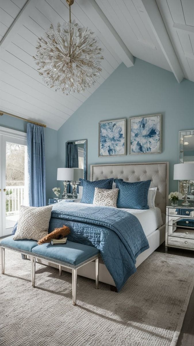 Refined and Peaceful Blue Bedroom
