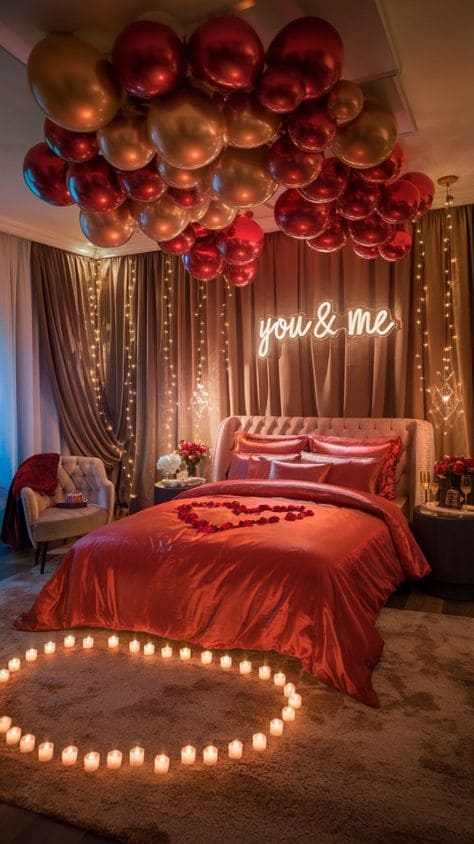 Balloon-Accented Bedroom with Gentle Lighting