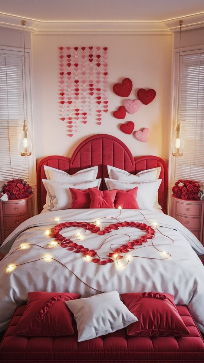 Heart-Themed Bedroom Radiating Passion and Warmth