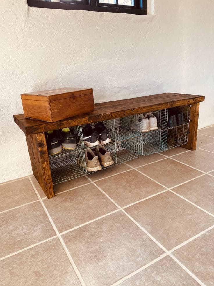 Multi-Functional Rustic Bench with Shoe Storage