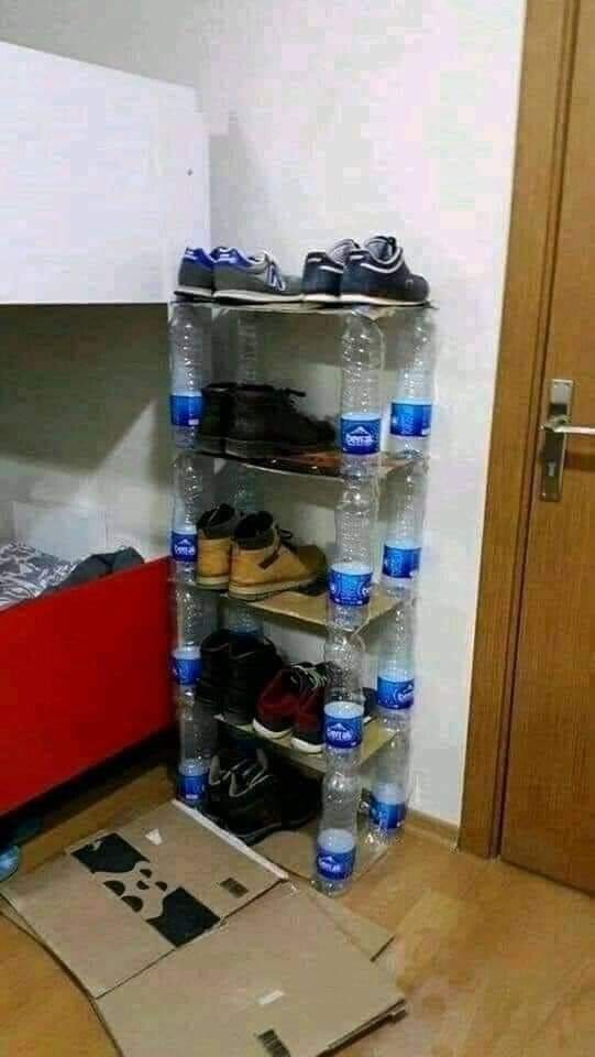 Sustainable DIY Shoe Rack from Recycled Bottles