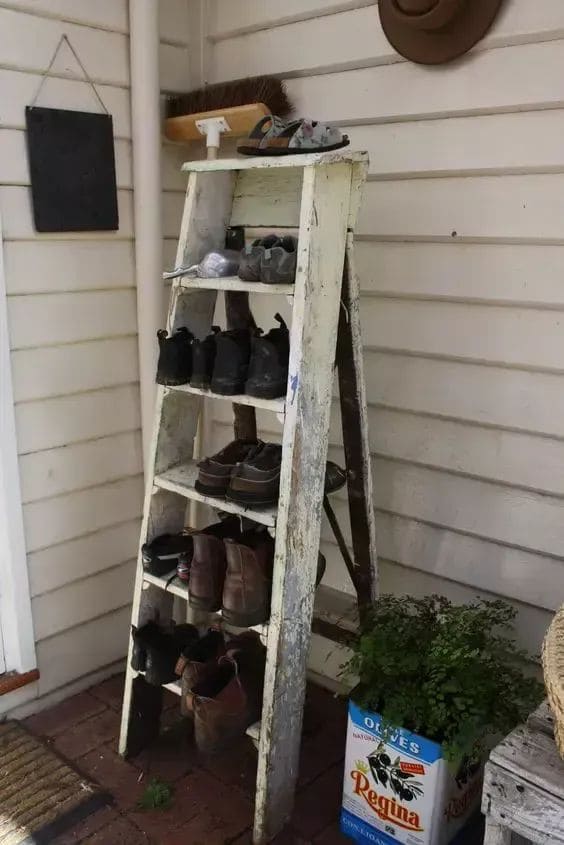 Weathered Ladder Shelf Shoe Organizer