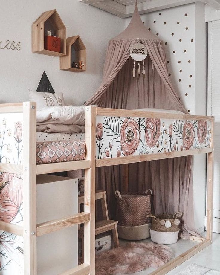 Elegant Floral Bunk Bed with Canopy
