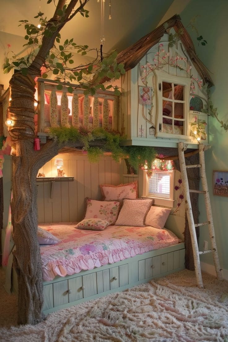Fantasy Treehouse Bunk Bed with Balcony