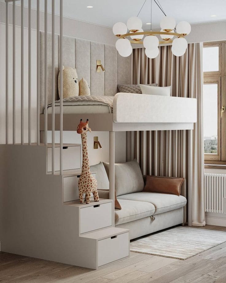 Modern Bunk Bed with Sofa and Storage