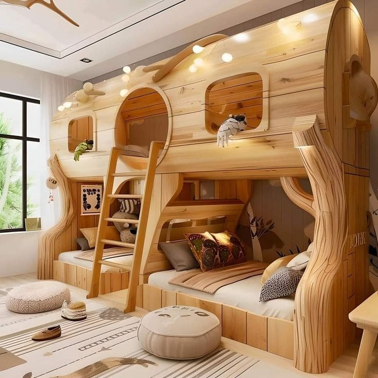 Rustic Treehouse Wooden Bunk Bed