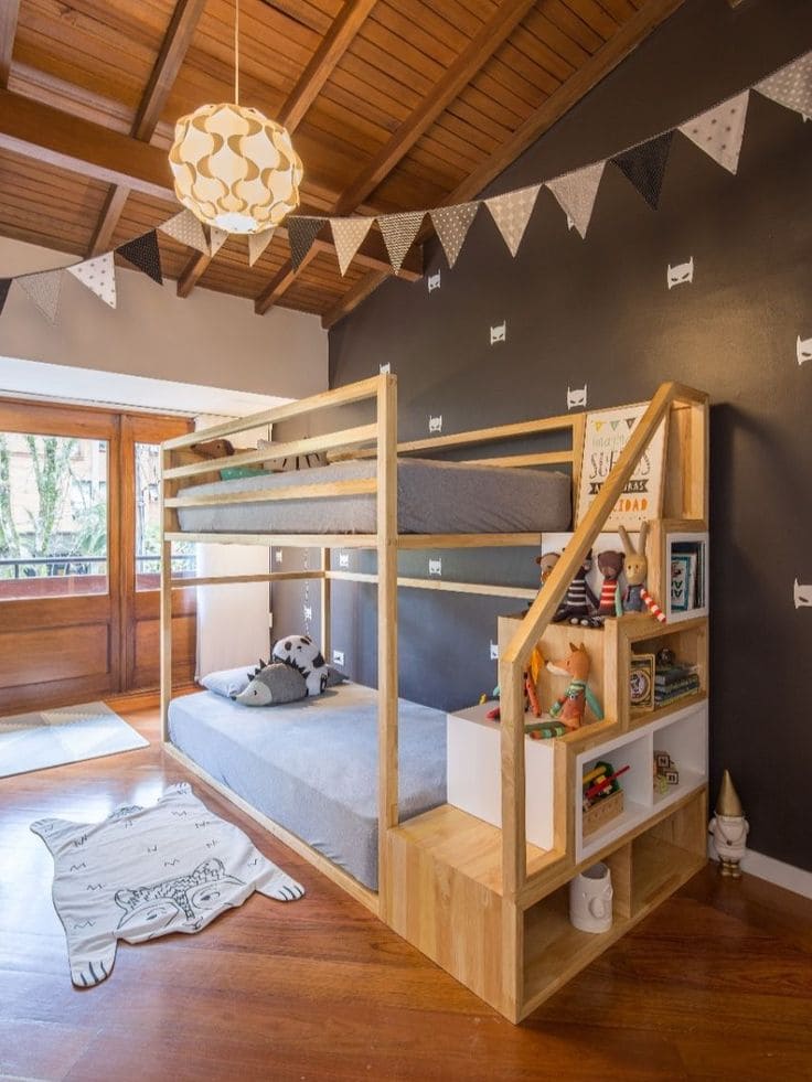 Scandinavian Bunk Bed with Shelves