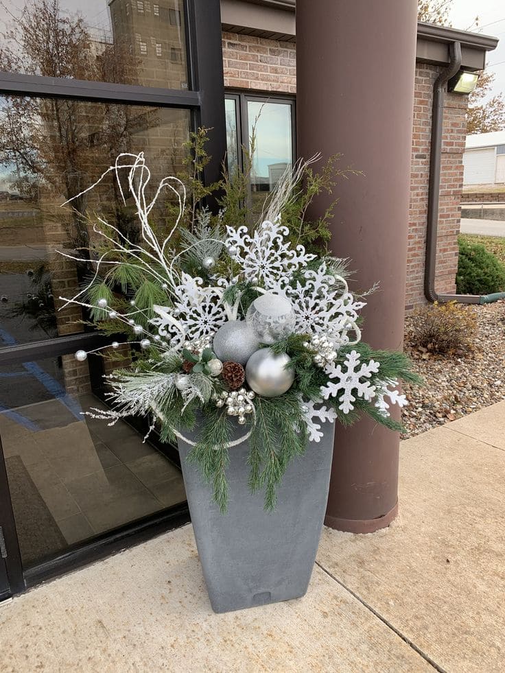 Snowflake-Themed Frosty Porch Arrangement