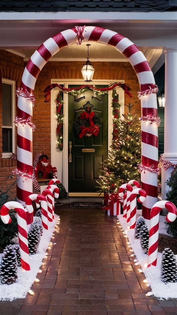 Candy Cane Themed Christmas Porch Delight
