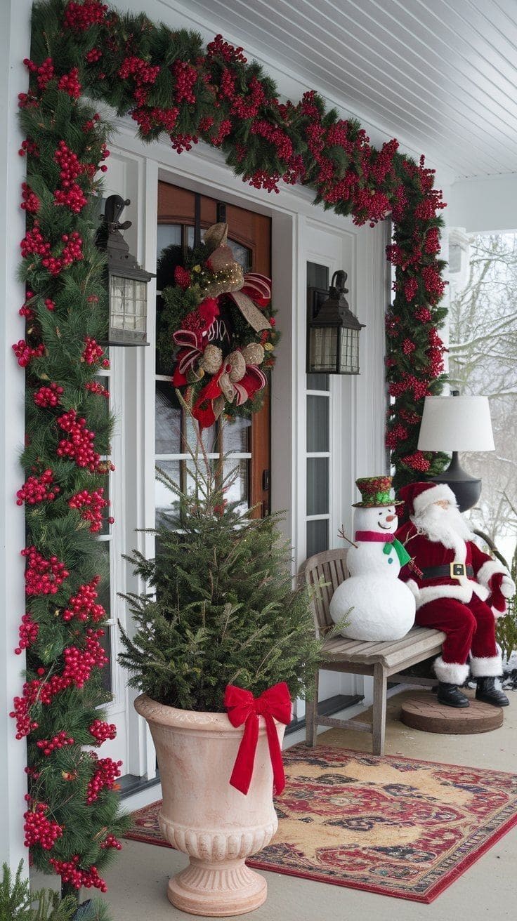 Traditional Christmas Porch with Festive Details