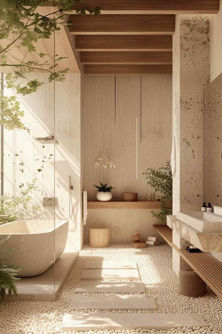Zen-Inspired Bathroom with Natural Textures