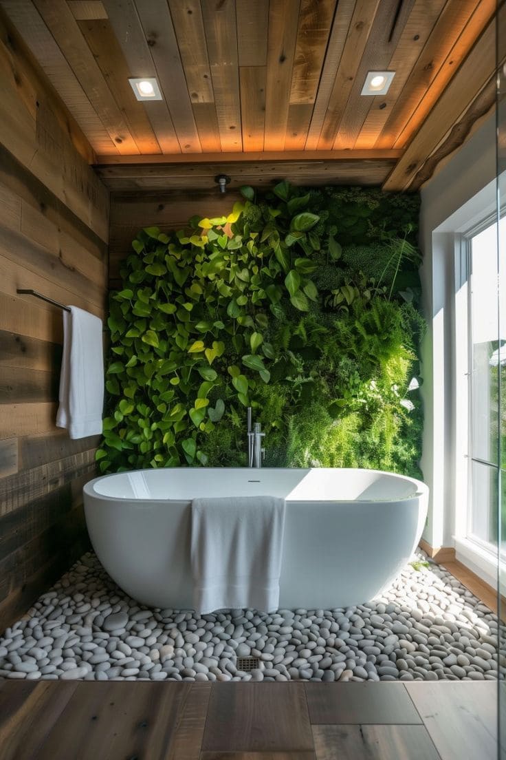 Vibrant Green Wall Bathroom Oasis