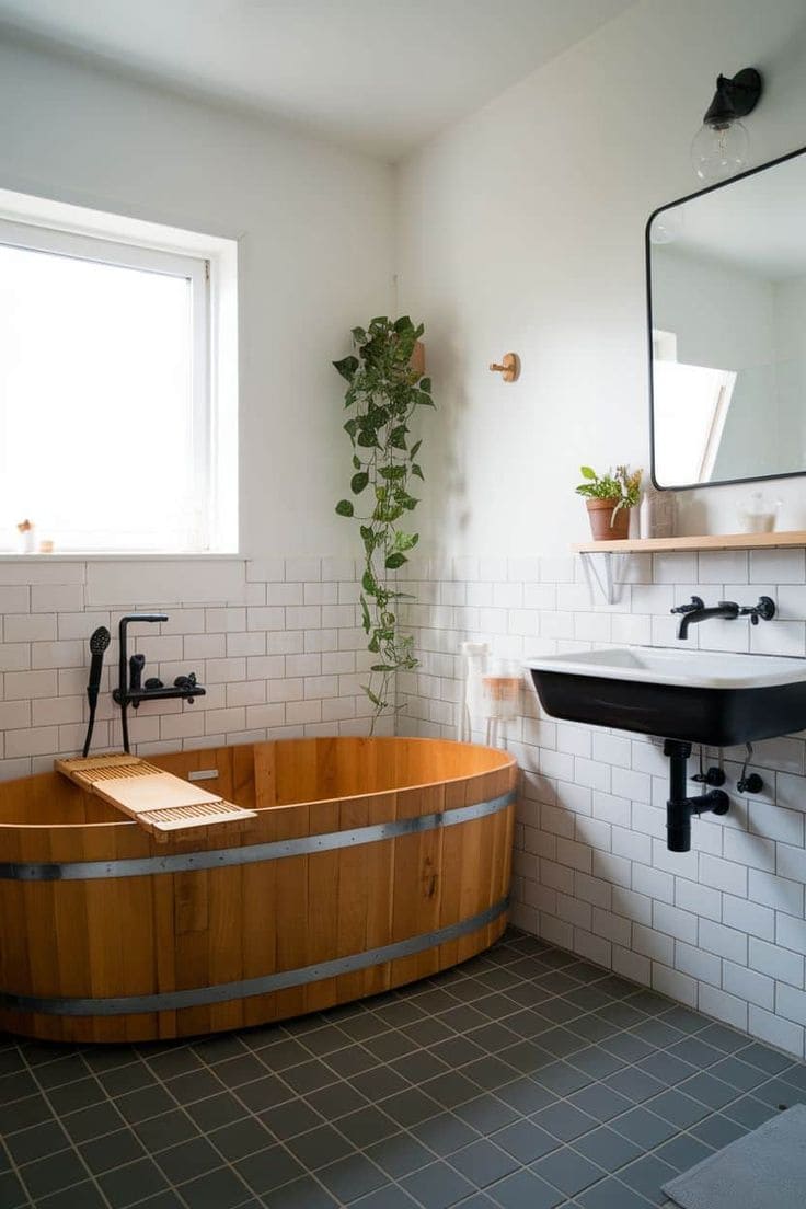 Wooden Bathtub with Contemporary Details