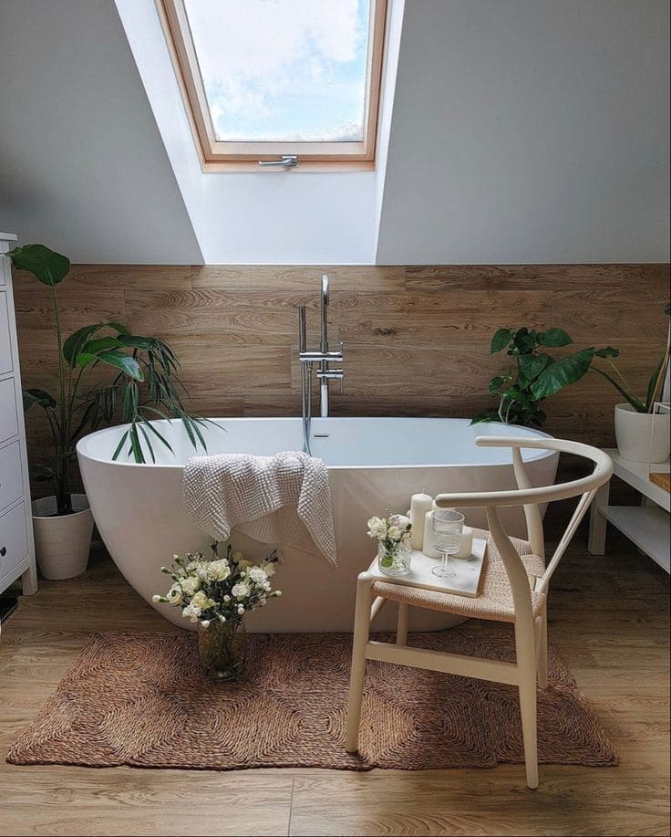 Skylight Bathroom with Botanical Accents