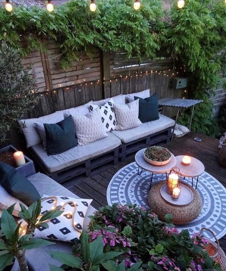 Enchanting Nighttime Garden Sofa Setup