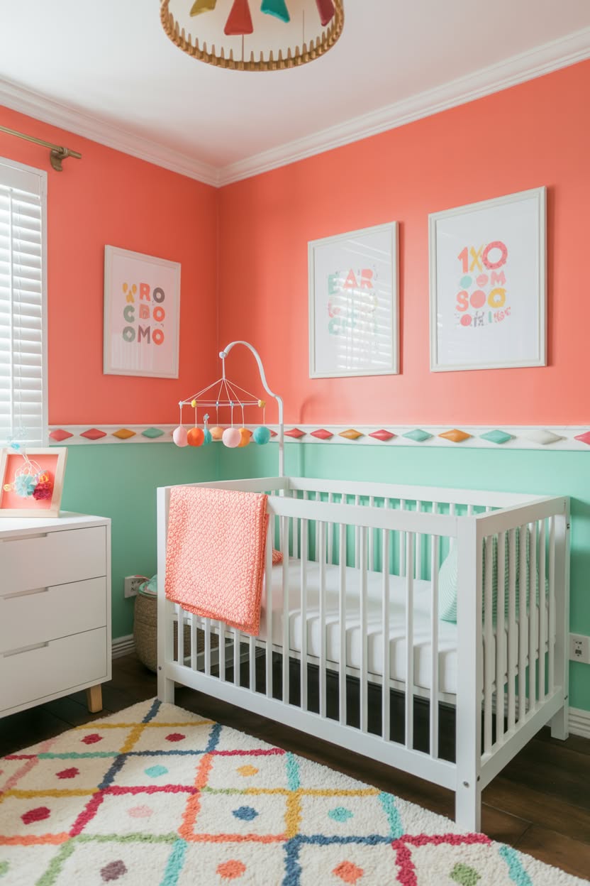 dreamy watercolor floral mural nursery with pink flowers clouds and white crib