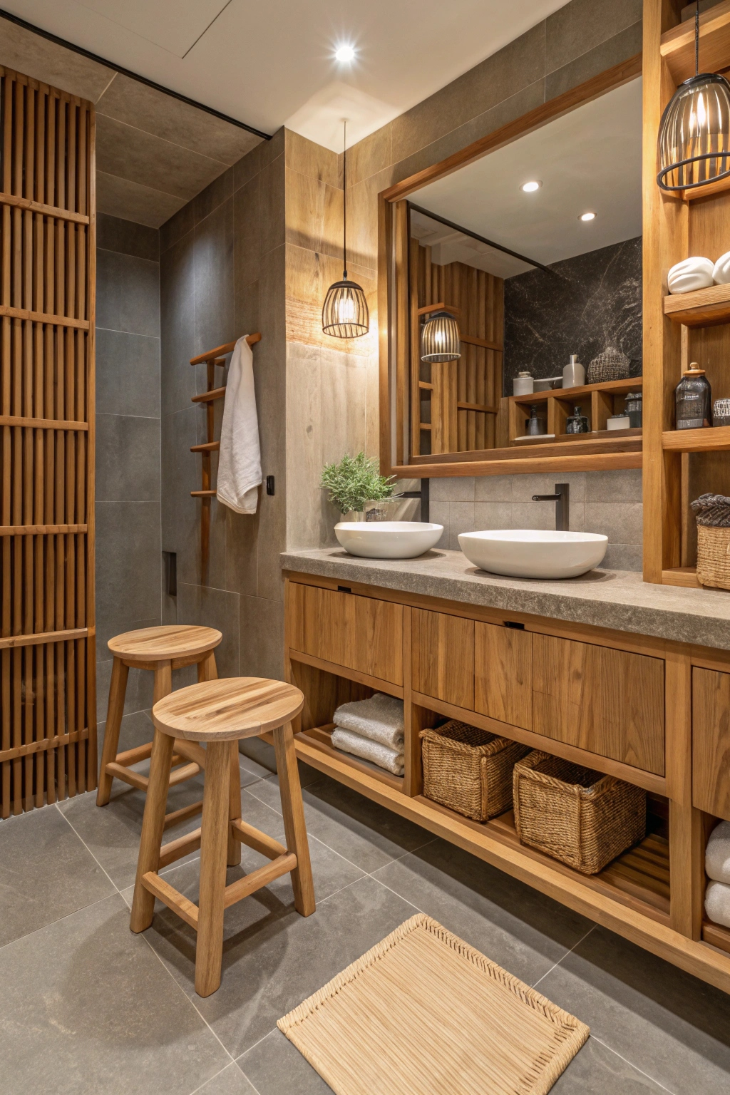 Natural wood bathroom elements