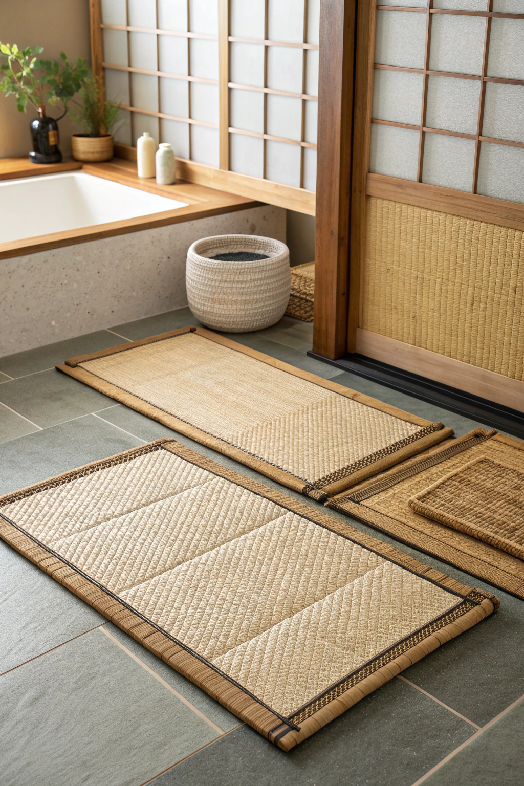 Tatami mats in bathroom