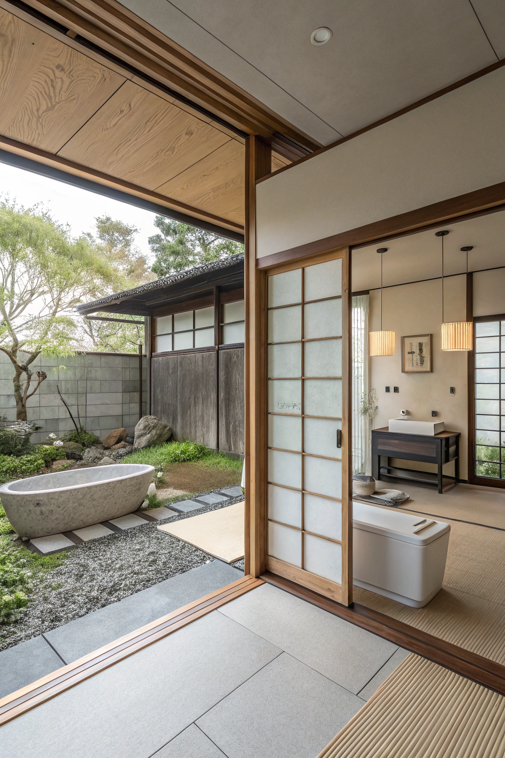 Sliding glass doors in bathroom