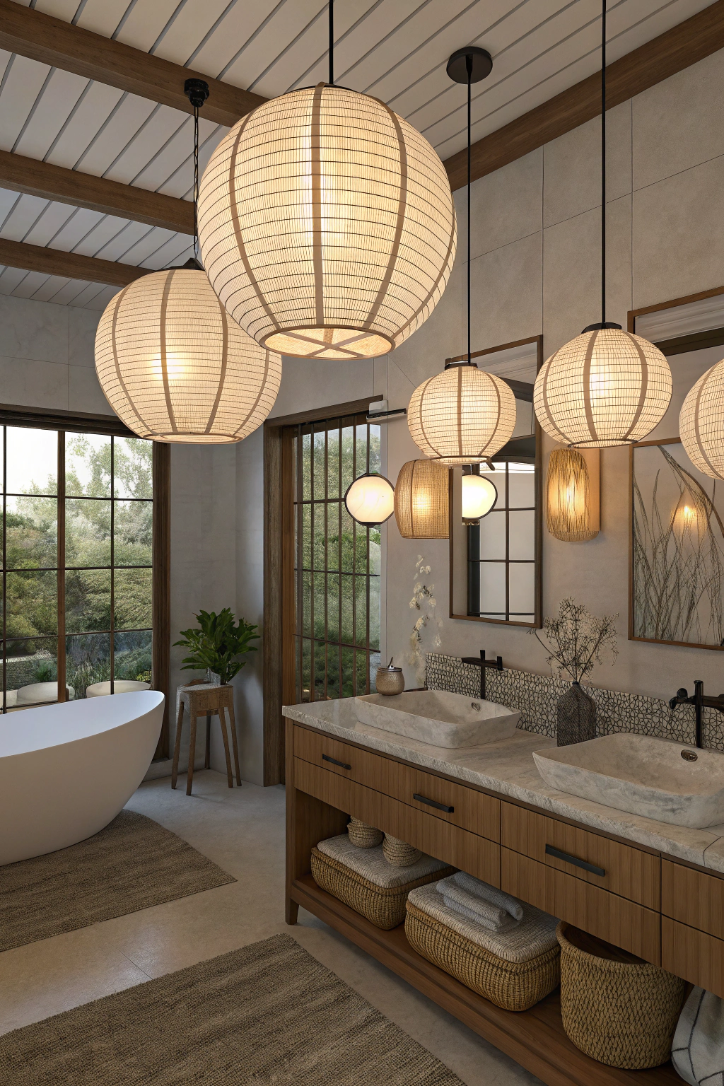 Japanese lanterns in bathroom