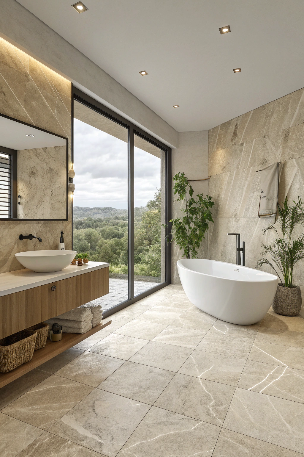 Natural stone tiles in bathroom