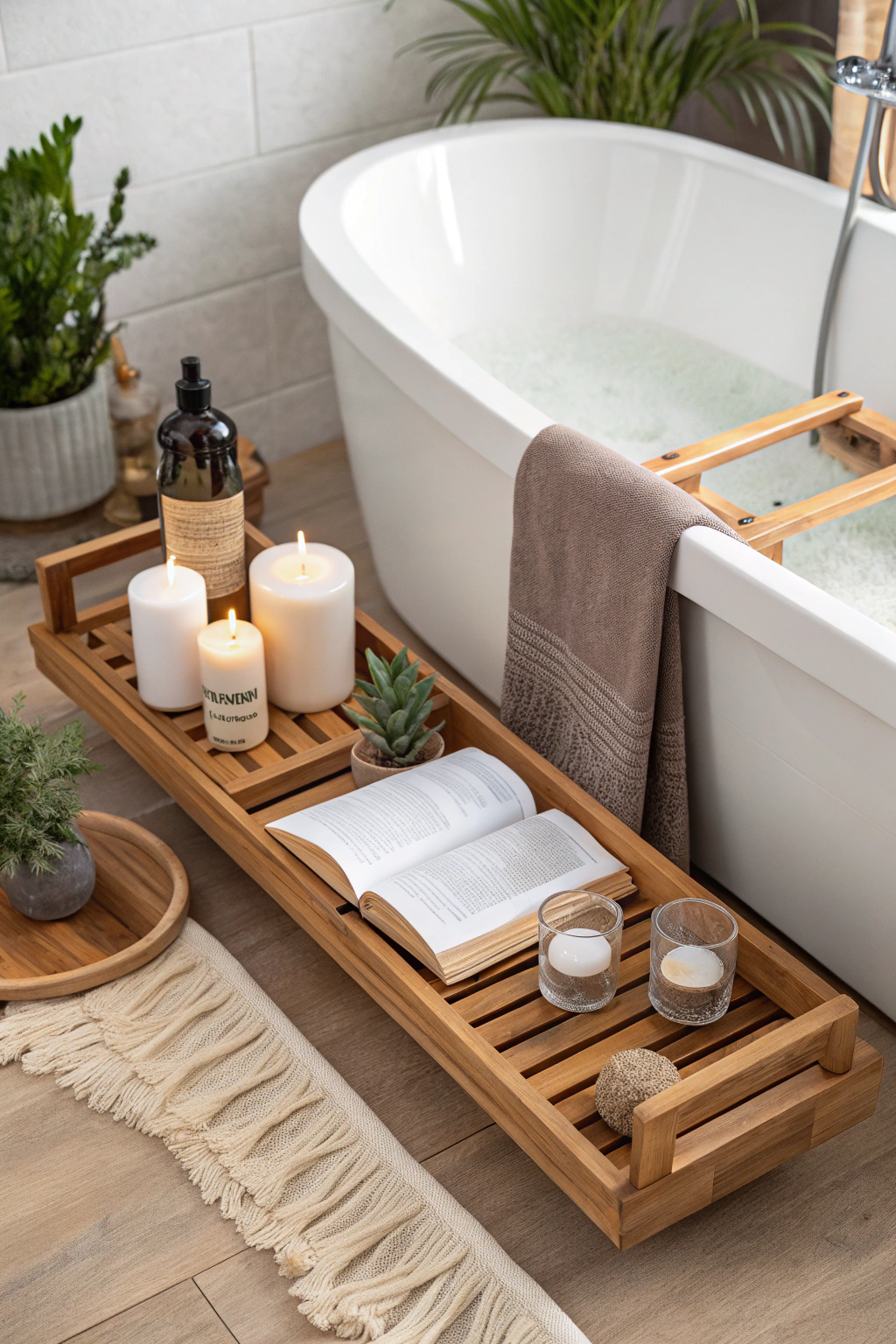 Wooden bath caddy