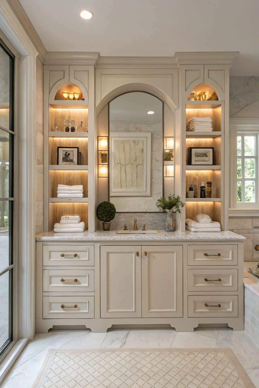 Built-in bathroom shelves