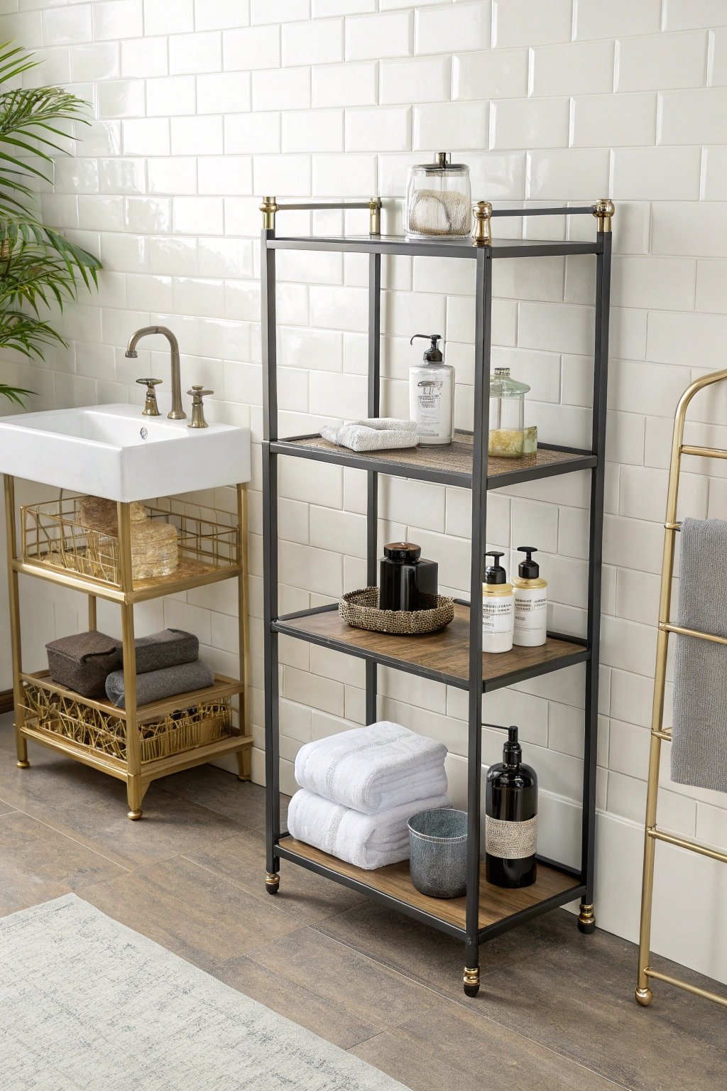 Metal bathroom shelves