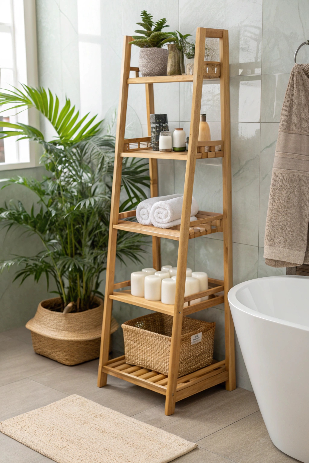 Bamboo bathroom shelves