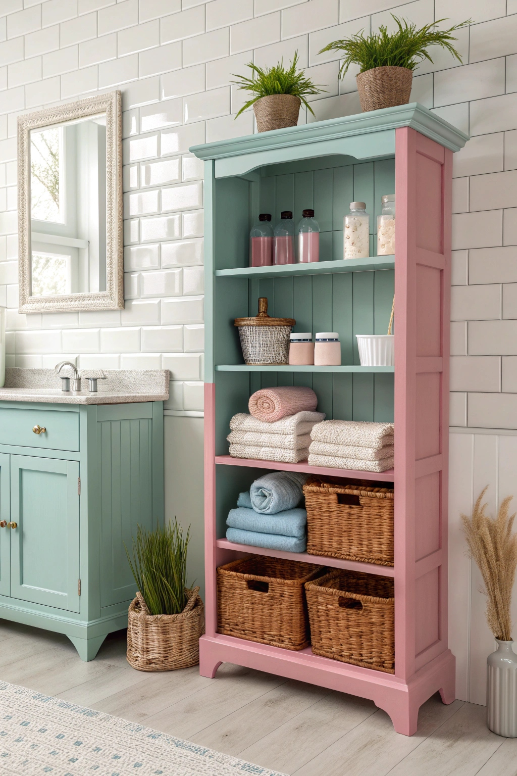 Custom painted bathroom shelves