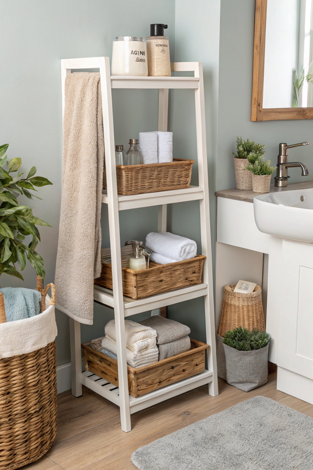 Multi-functional bathroom shelves