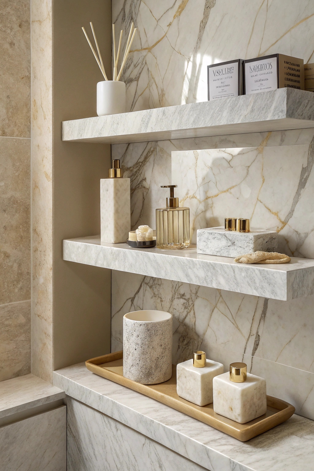 Marble bathroom shelves
