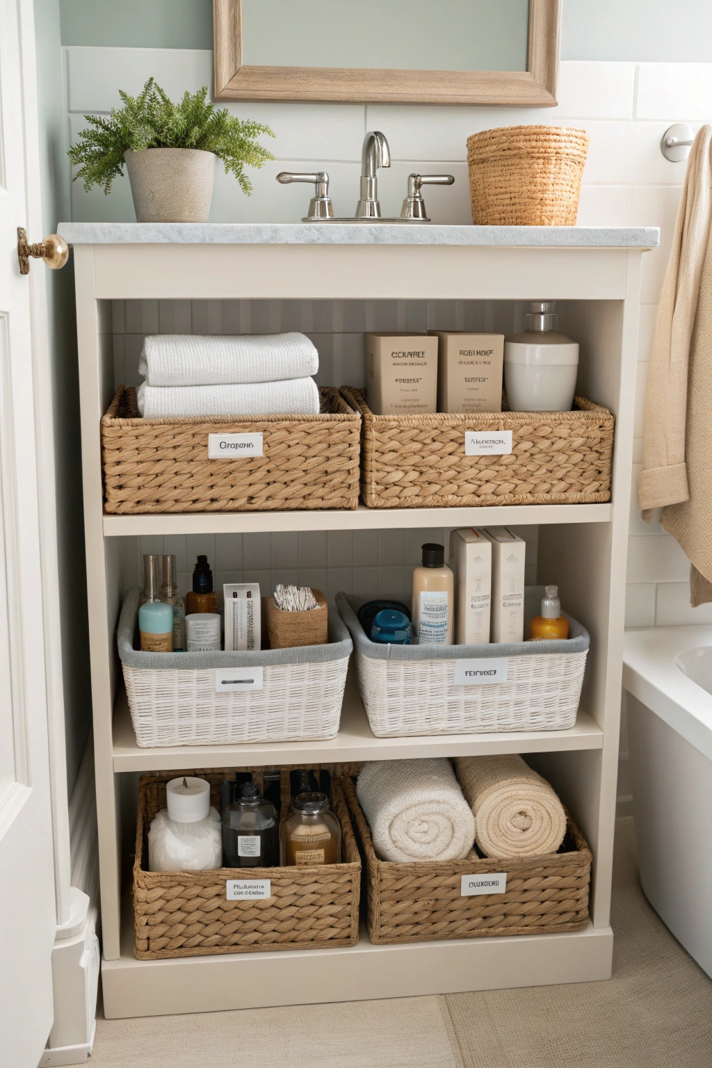 Organized bathroom shelves
