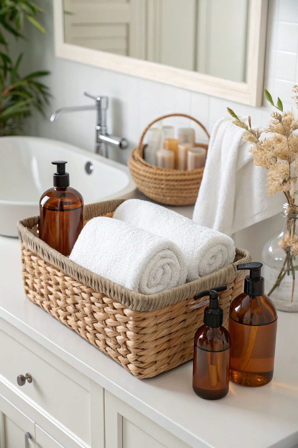 Wicker basket with spa essentials