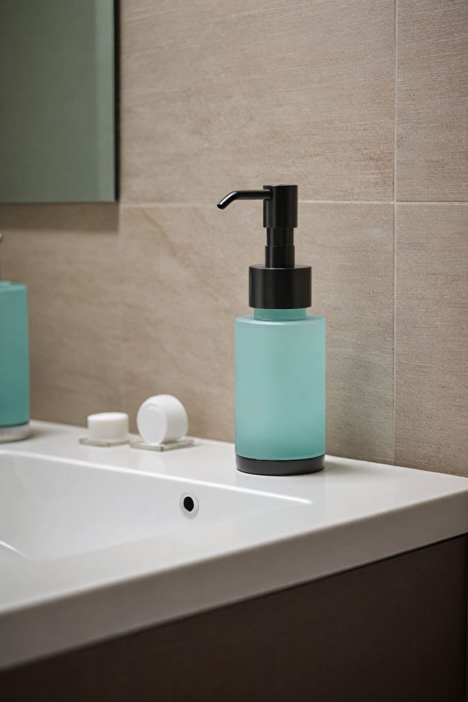 Frosted glass soap dispenser with matte black pump