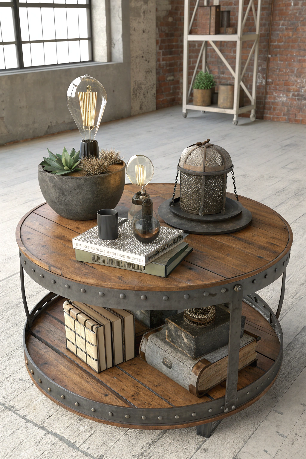 Industrial coffee table decor