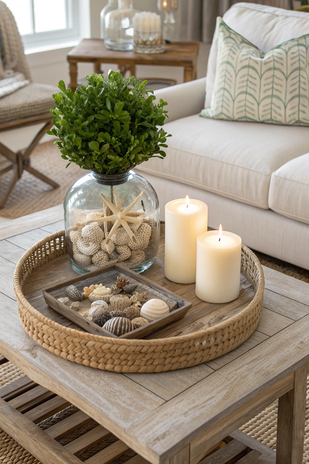 Coastal coffee table decor