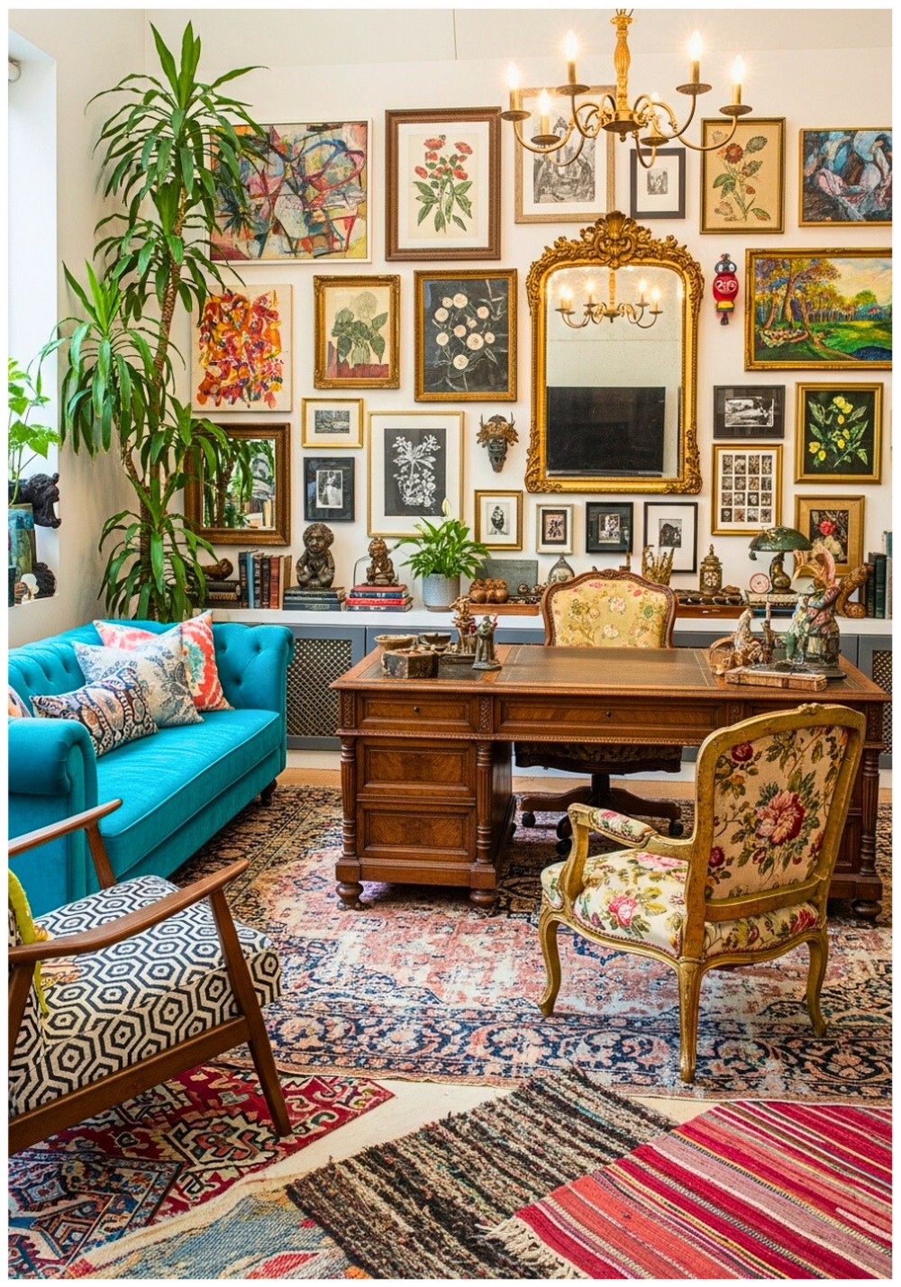 Vintage Writing Desk With Mismatched Sofa and Chairs