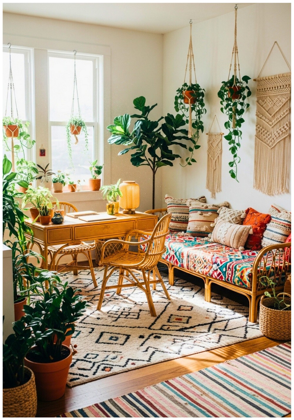 Rattan Furniture With Colorful Patterned Daybed