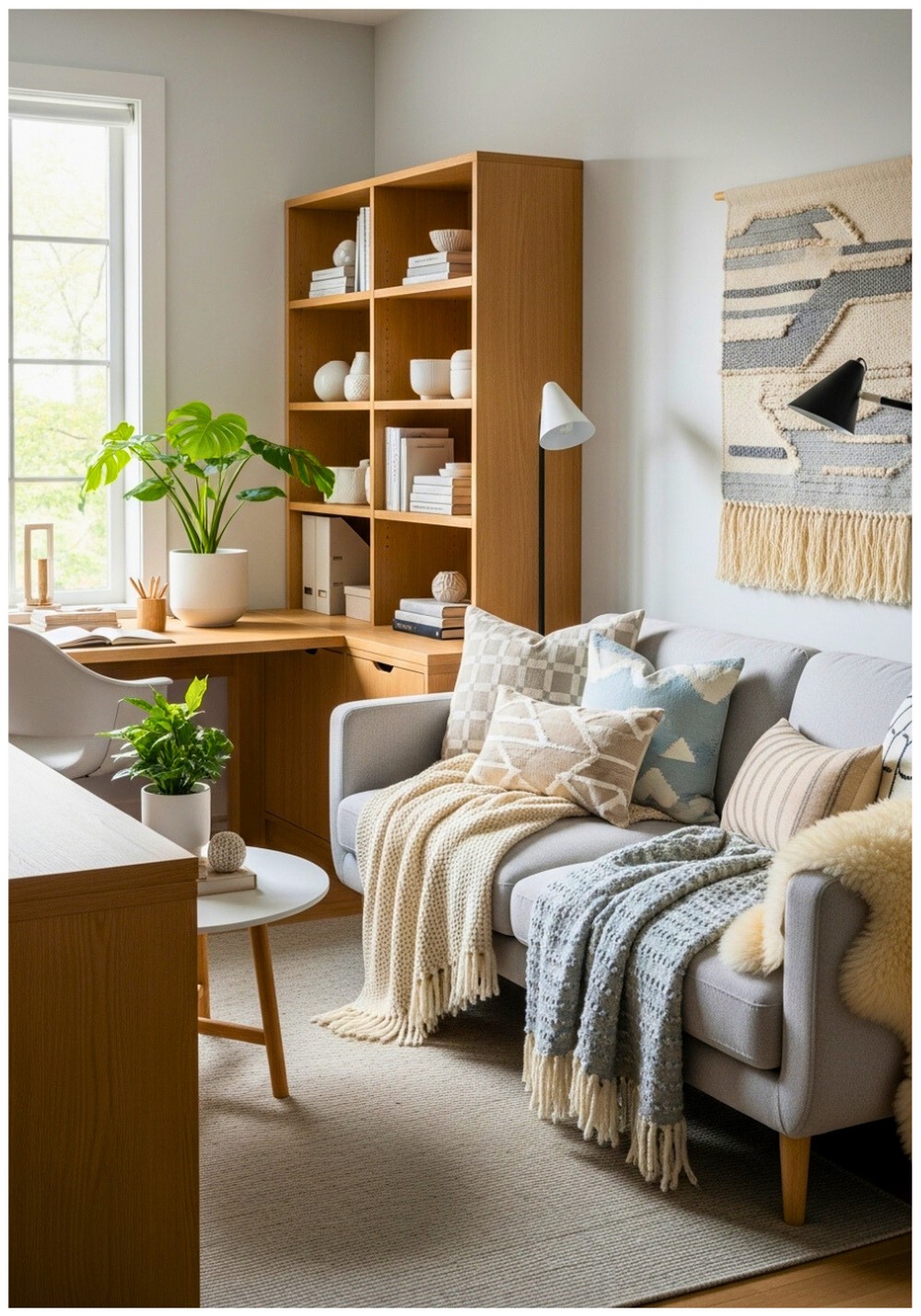 Light Wood Furniture With Cozy Fabric Sofa