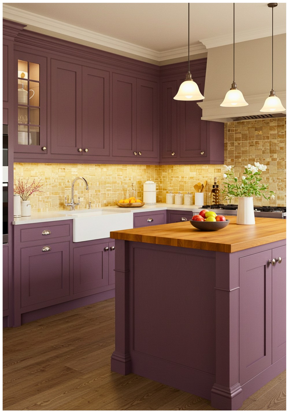 Shaker Plum Kitchen Cabinets